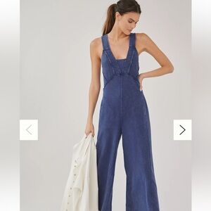 Ultra Soft Washed Navy Wide-Leg Overall/Jumpsuit by Daily Practice Anthropology